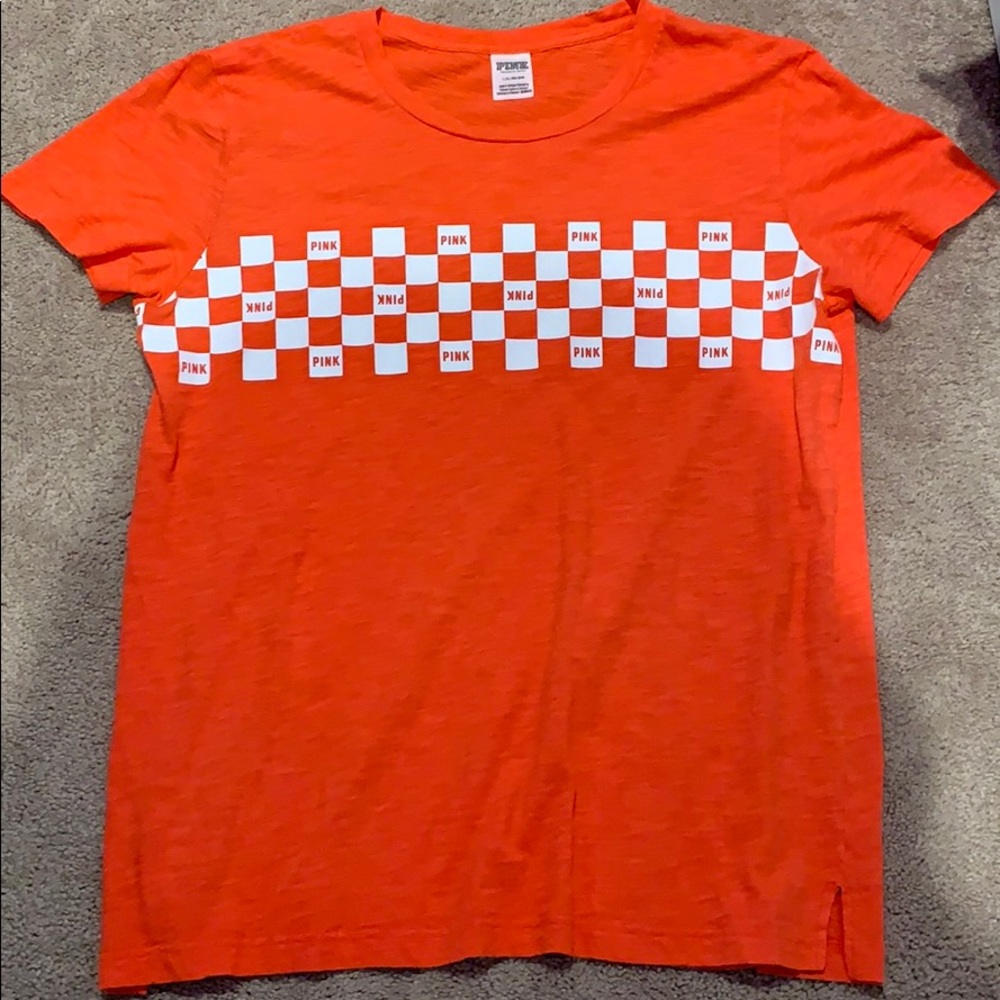 red checkered top (looks a little orange in pic)